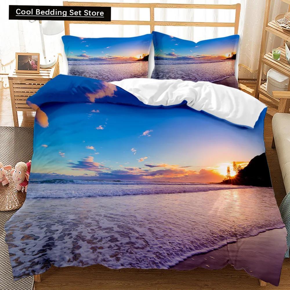 Beach Duvet Cover Set Summer Ocean Bedding Set Hawaiian Marine Sea Waves 3D Print Starfish Polyester Comforter Cover Queen King