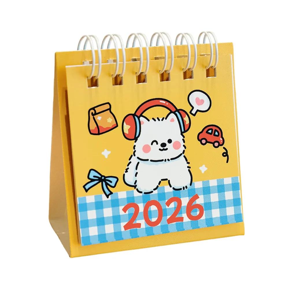 Simple Mini 2026 Desk Calendar Coil Binding Cartoon Schedule Planner Portable Fruit Shape Desktop Calendar Gifts