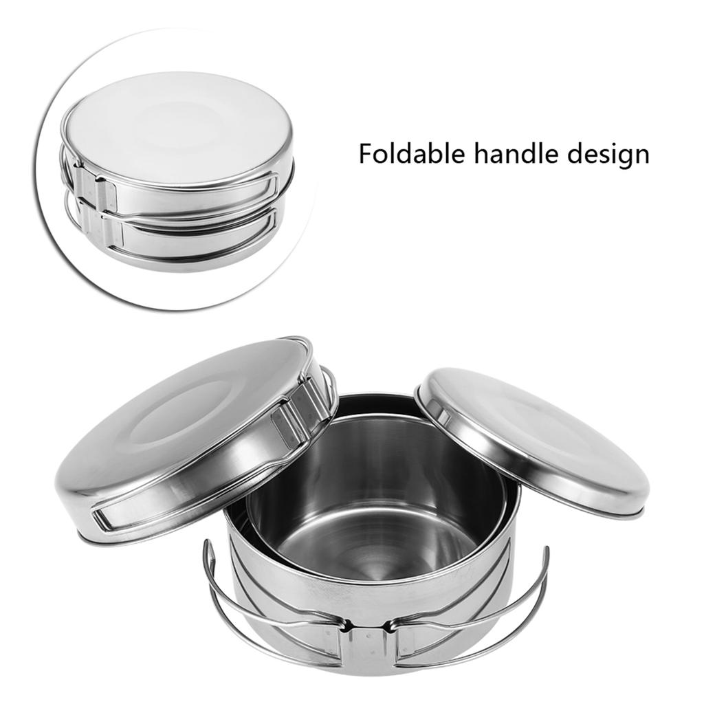 4Pcs Portable Stainless Steel Cookware Set Camping Picnic Outdoor Pan Pot Plate Tableware