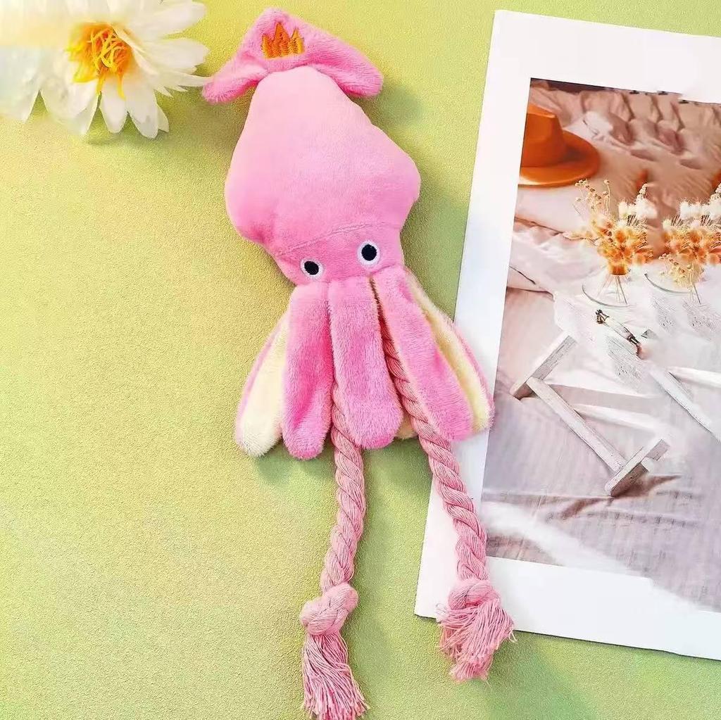 Plush Squeaky Octopus Dog Toy with Rope for Teething and Cleaning, Ideal for Medium and Small Dogs