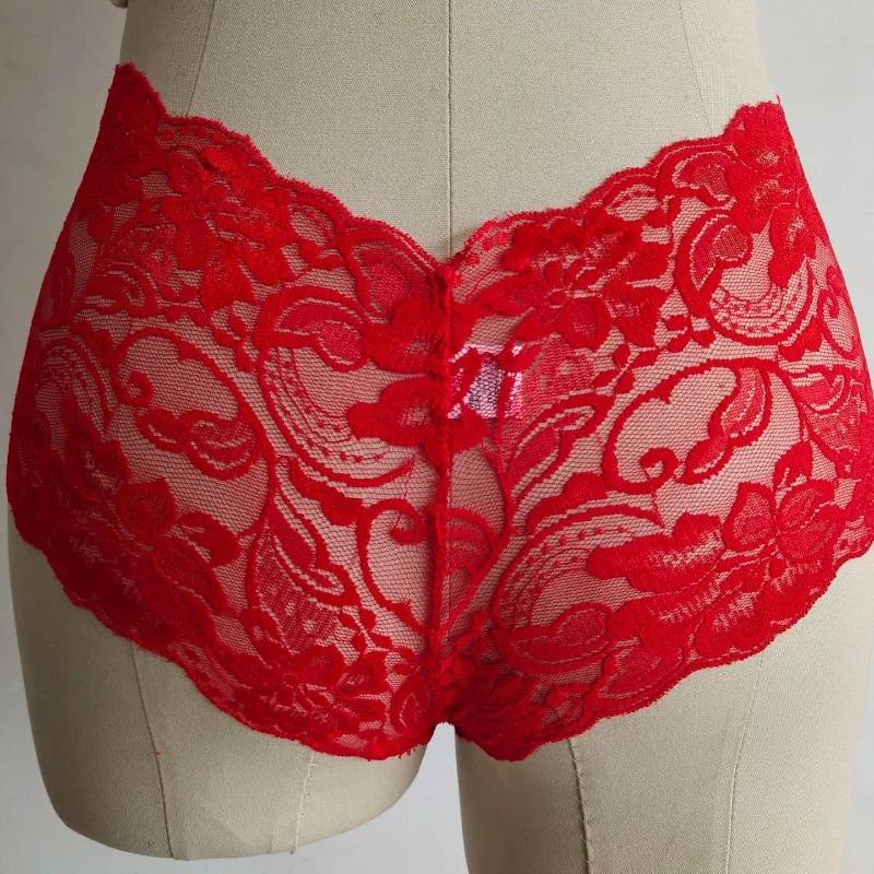 Women Panties Low Waist Hollowed Out Briefs Transparent Lace Sexy Underwear Breathable Lady Lingerie Underpants Plus Size S-5XL