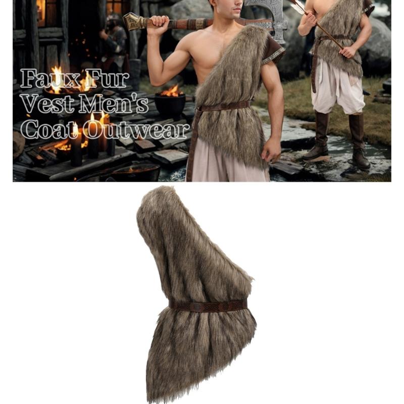 Men Vikinges Vest Medieval Faux Furs Waistcoat Coat Outwear Warriour Renaissances LARP Cosplay Costume for Halloween