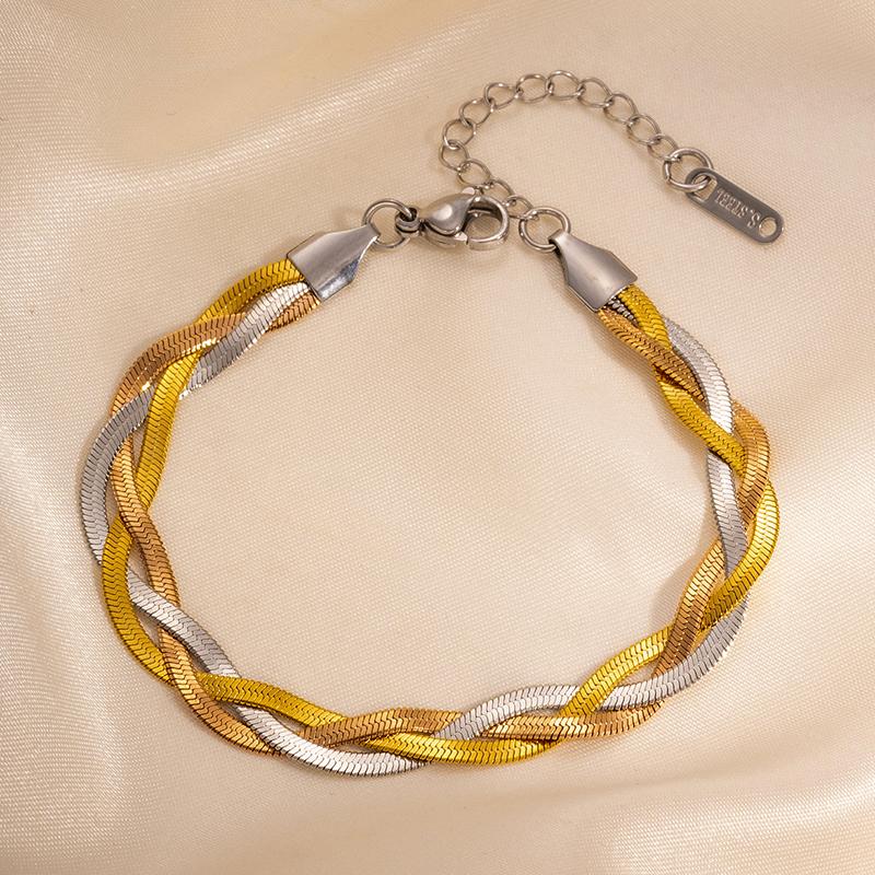 Nenjery  Stainless Steel Tricolor Hand Braided Necklace Bracelet Europe And America Cuban Chain Ladies Party Jewelry