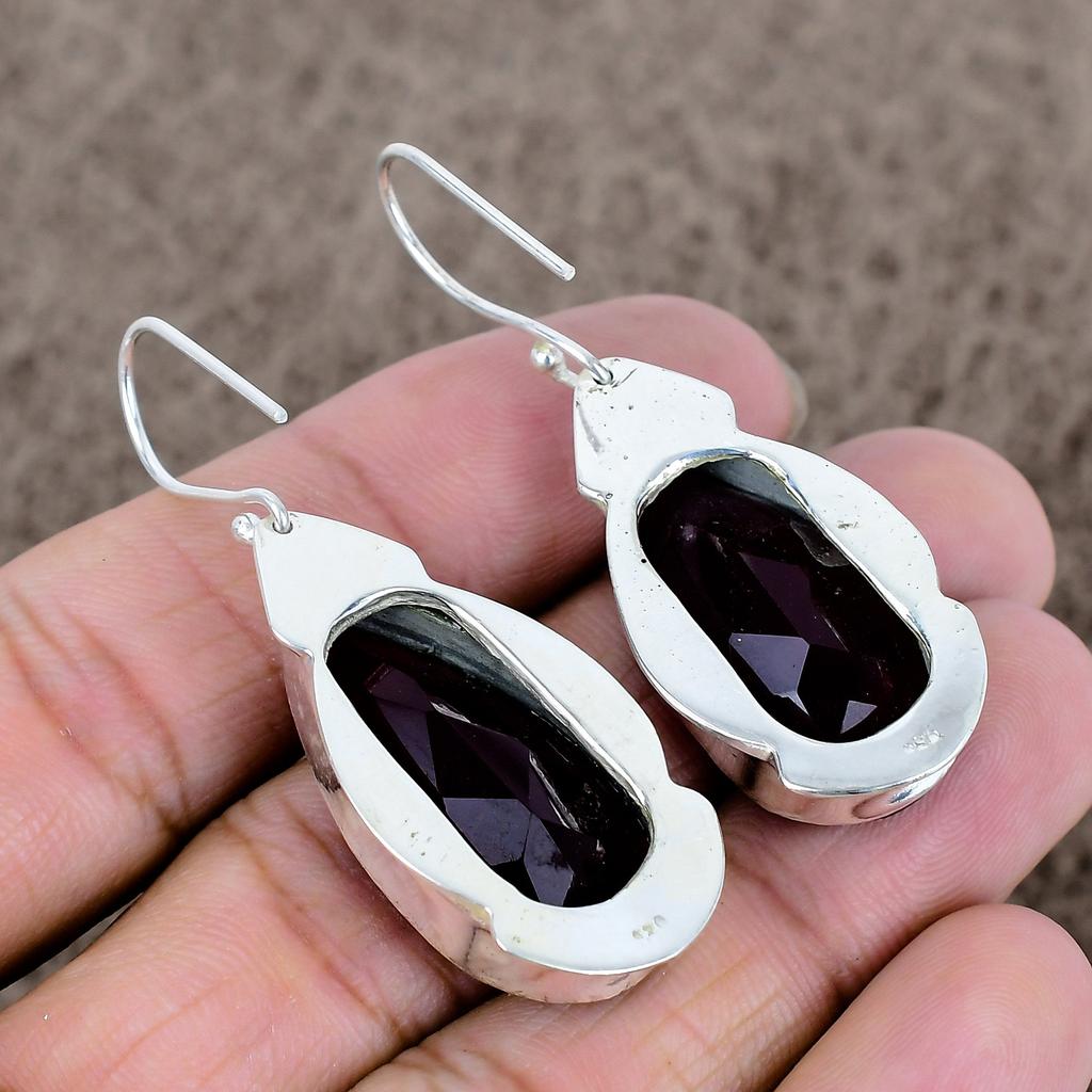 Garnet Gemstone Handmade 925 Sterling Silver Jewelry Earring 2.21" KKG-606