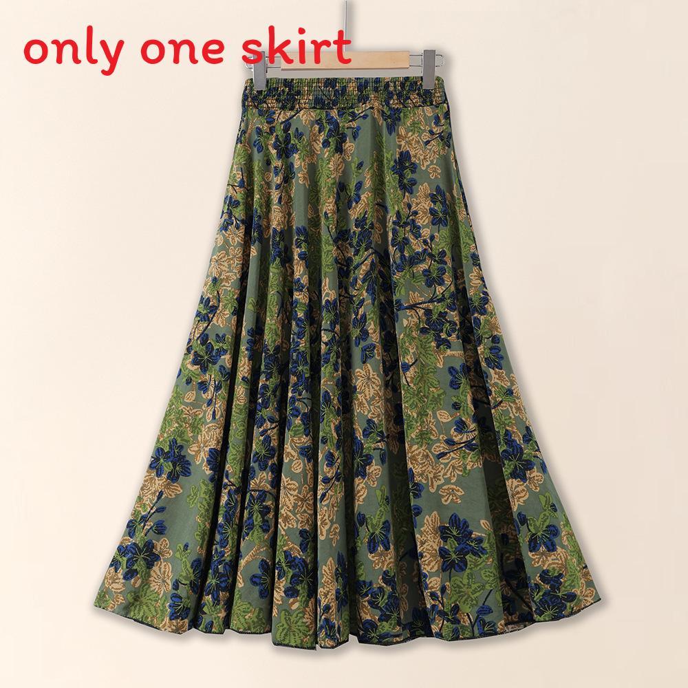 Ice Silk Floral Midi Skirt With Breathable Fabric For Middleaged Women Casual Wear