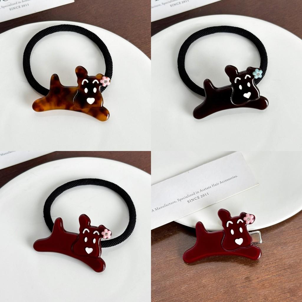 Niedliche Acetat-Hundespangen und Scrunchies für hohe Pferdeschwänze und lustige Frisuren