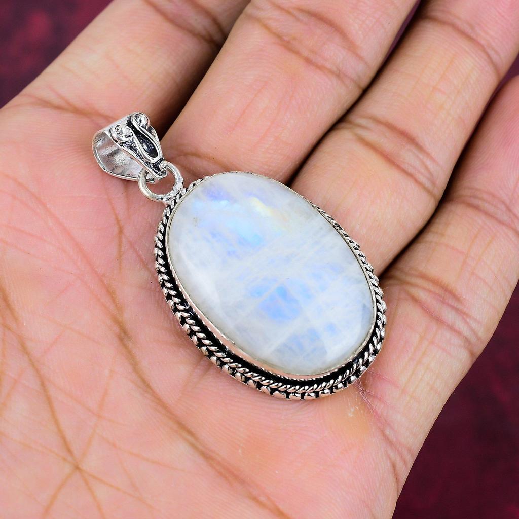 Rainbow Moonstone Pendant Gemstone Jewelry, 925 Solid Sterling Silver Pendant, Handmade Beautiful Jewelry Pendant