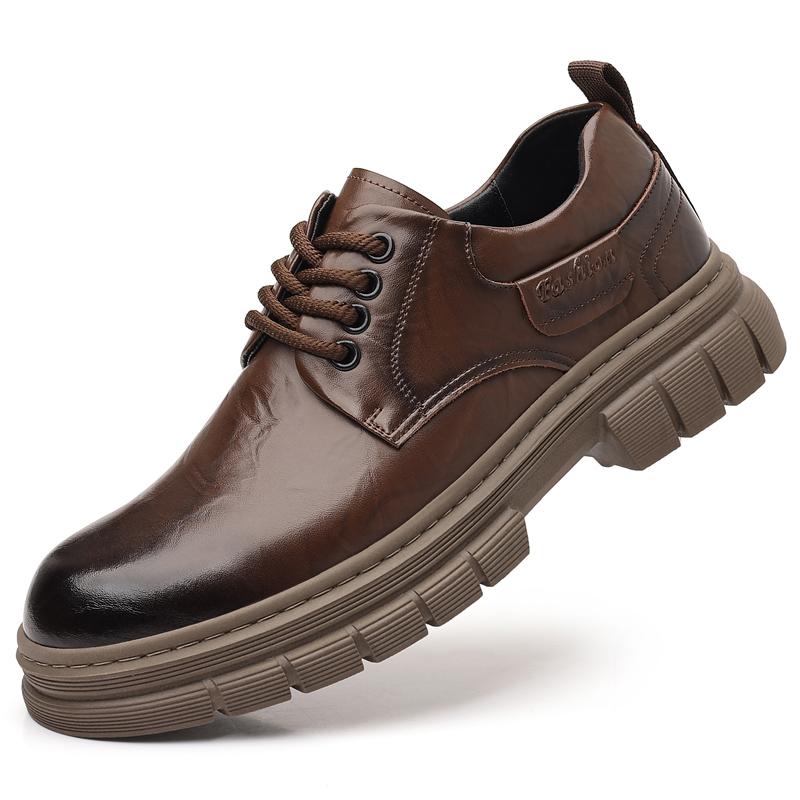 Fashion High End Brand Men's Leather Casual Shoes Thick Soled Wear-resistant Lace Up Men's Oxford Shoes Outdoor Trendy Workwear Shoes