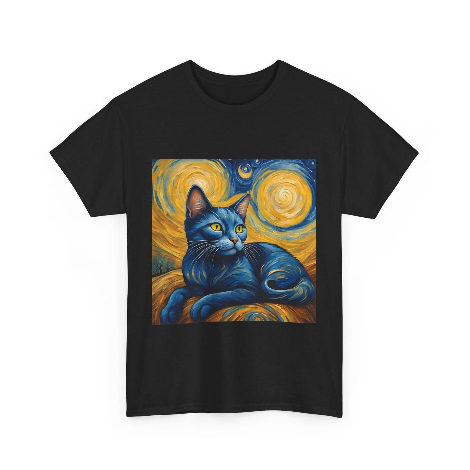 Van Gogh Cat Shirt | Van Gogh Starry Night Cat Shirt | Vintage Black Cat Shirt D 2XL