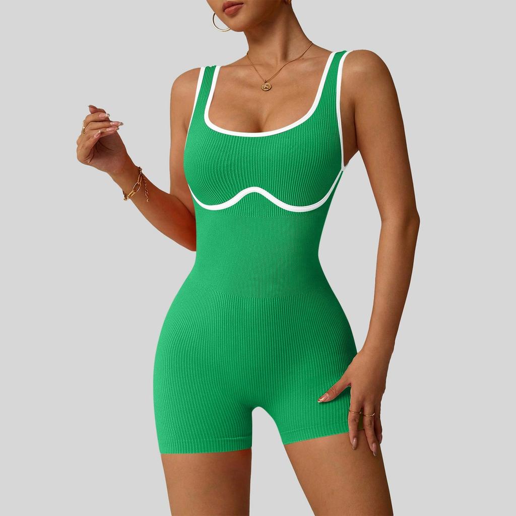 Women's Fashionable Solid Color Round Neck Tight Back Yoga Suit Yoga Jumpsuit