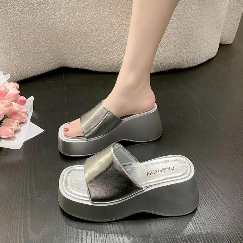 8Cm Polyurethane Ultra-light Wedge Heel Muffin Bottom Bread Slippers Rubber High Heel (6-8cm)