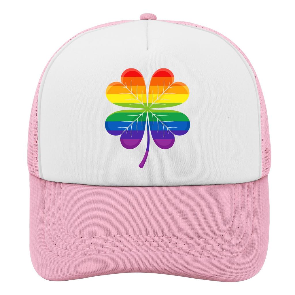 Rainbow Four Leaf Clover Trucker Hat Pride LGBTQ Casual Adjustable Mesh Baseball Cap