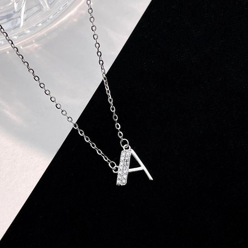 Banyan Tree S925 Silver Alphabet Necklace: Women's Summer Diamond Pendant with 26 English Letters Elegantly Designed.