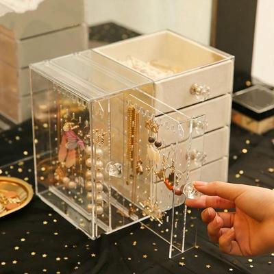 Drawer Style Jewelry Storage Box Transparent Organizer Makeup Organizer Earring Display Stand Bracket