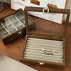 Glass Lid Jewelry Organizer Square Jewelry Display Tray Ring Case Wooden Jewelry Box  Women Gift