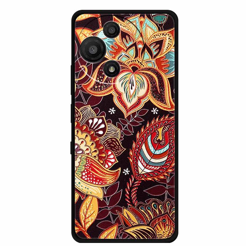 For TCL 60 SE Nxtpaper Case 3D Emboss Relief Flowers Black TPU Silicone Soft Back Cover Cases For TCL 60R Case 6.7" Fundas Bag