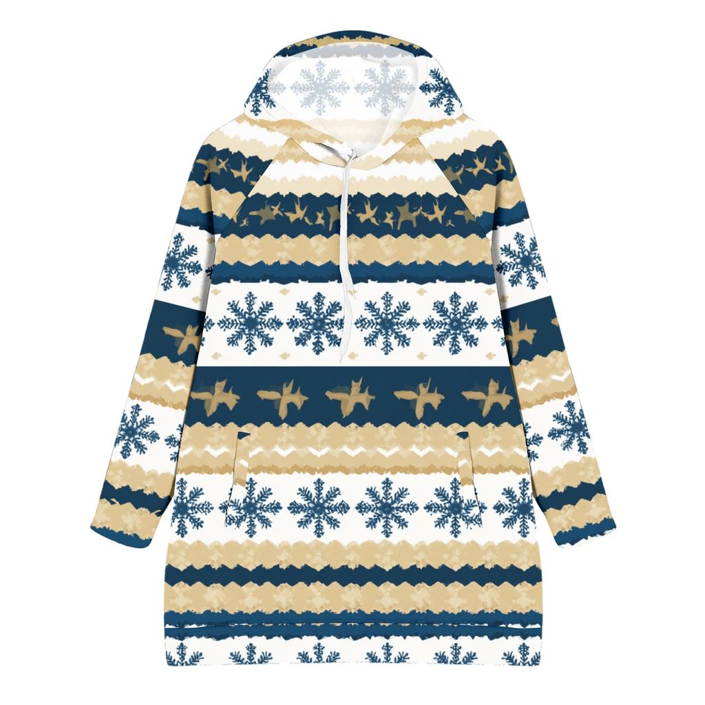 Women's Casual Christmas Print Long Sleeve Hooded Sweatshirt Top