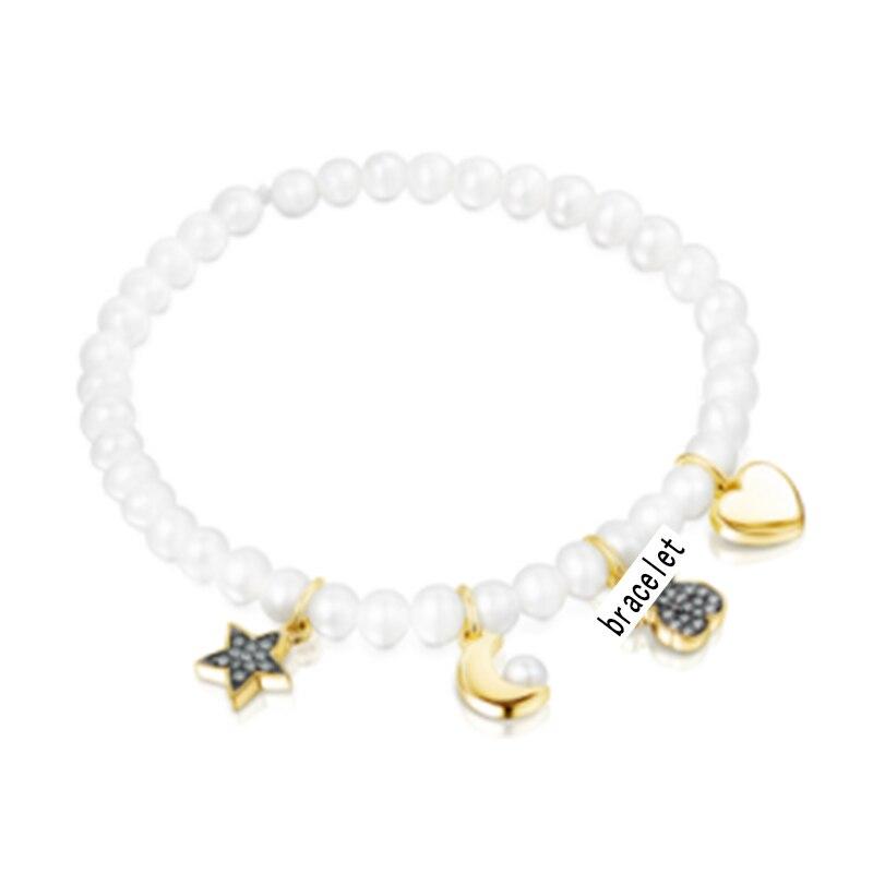 

Новый 925 Серебряный браслет Bague Femme Argent Gold Bear, женские украшения, жемчужная цепочка, изысканные испанские украшения Bear 918441590 18cm