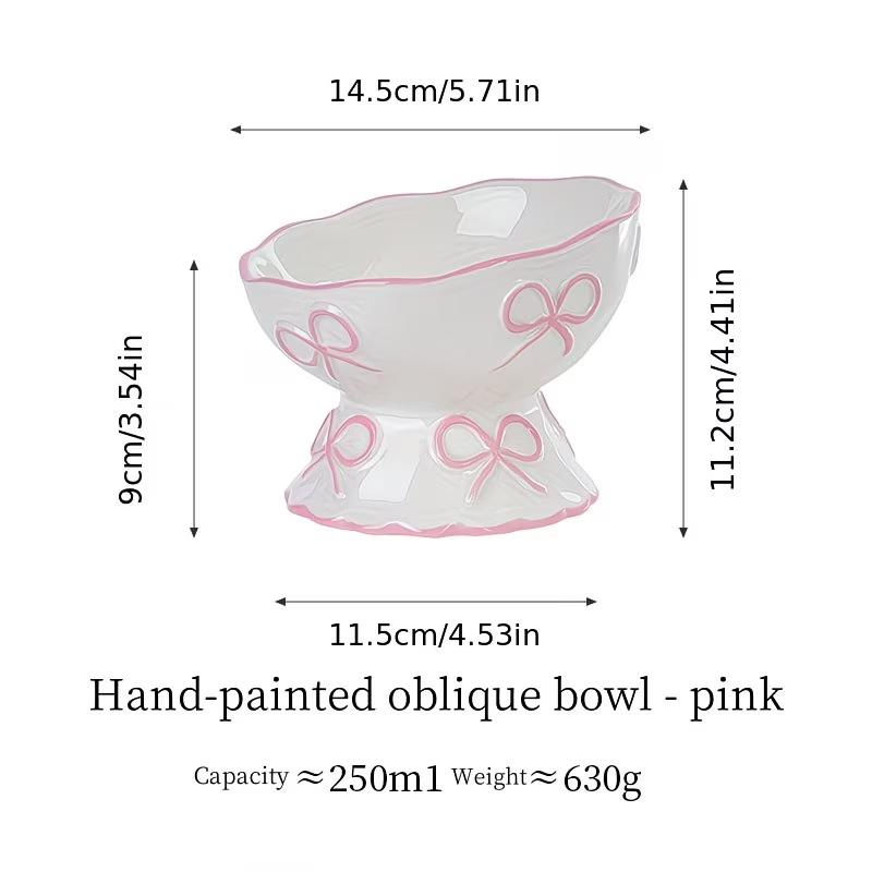 1pc Elevated Ceramic Cat Bowl with Embossed Bow, Raised Pet Food Water Bowl for Cats & Small Dogs