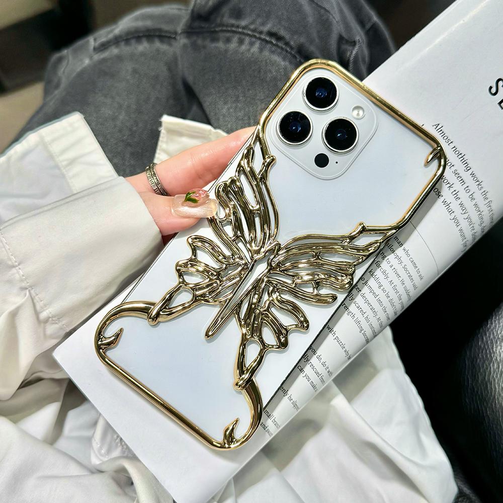 

3D Butterfly Hollow Dissipate Heat Phone Case For iPhone 17 Air 16 15 14 13 12 11 Pro Max Electroplated Hard Back Cover iPhone 11
