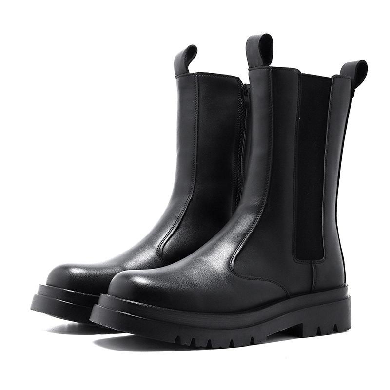 Men's Casual Party Nightclub High Chelsea Boots Slip-on Platform Shoes Cowboy Original Leather Boot Long Motorcycle Botas Hombre