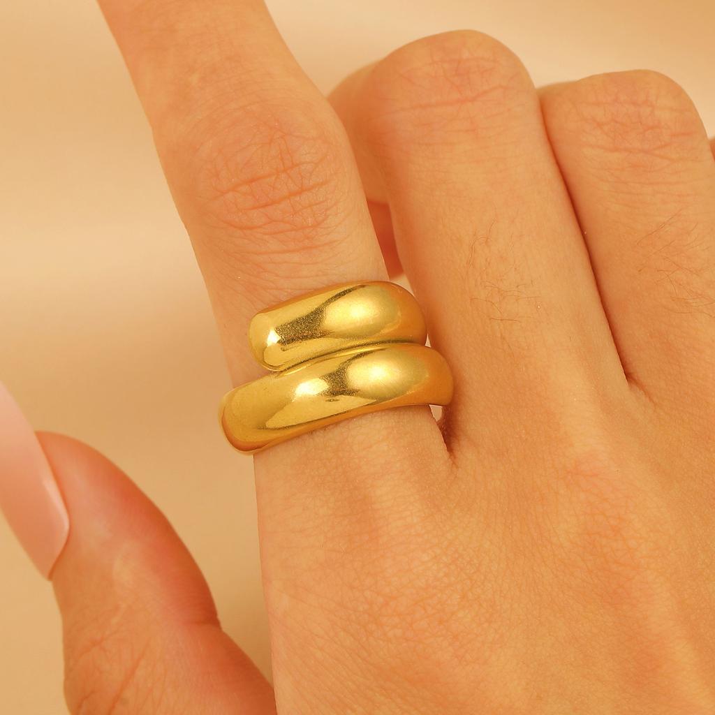 2026 Stil 18k Echtgold Edelstahlring Französischer leichter Luxusstil Wassertropfen glänzend Gold offener Ring Schmuck Frauen
