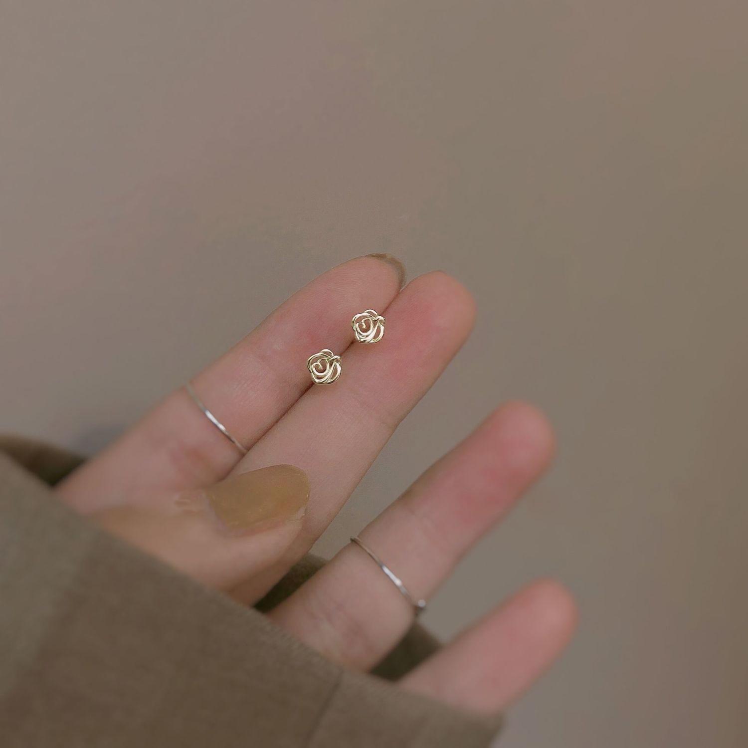 Elegant Mini Hollow Rose Flower Stud Earrings for Women