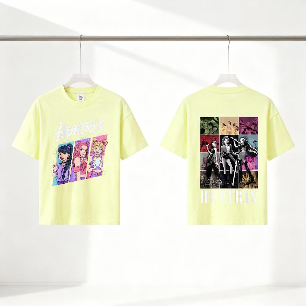 

Korean Stylish Girls Short Sleeve Tees Kpop Hunters T- Shirt Cartoon Pattern Casual Comfortable Children s Top 100