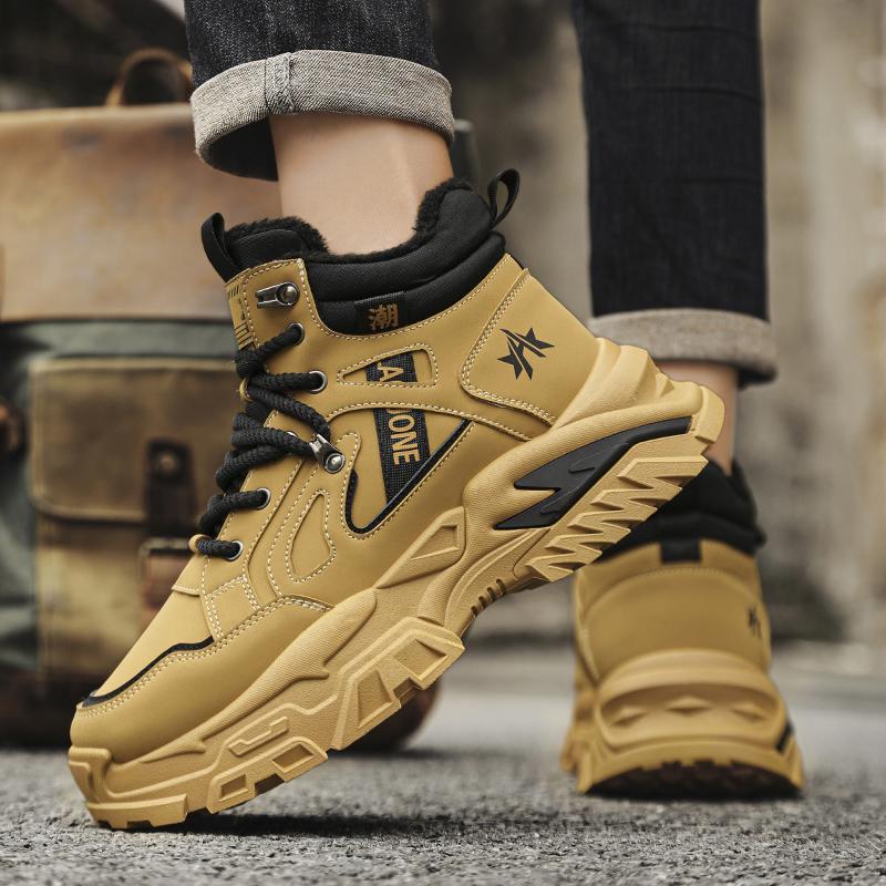 Męskie Casualowe Sneakersy High-Top na Jesień/Zimę Gruba Podeszwa Antypoślizgowe Trwałe Buty Robocze Outdoorowe Buty do Pieszych Wędrówek Sportowe Rekreacyjne