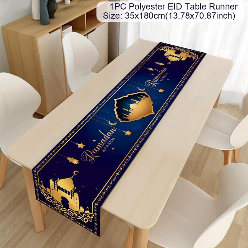 2024 Eid Mubarak Decoration Tablecloth Table Runner Banner Balloons Islamic Muslim Party Decor Ramadan Kareem Eid Al Adha Gift