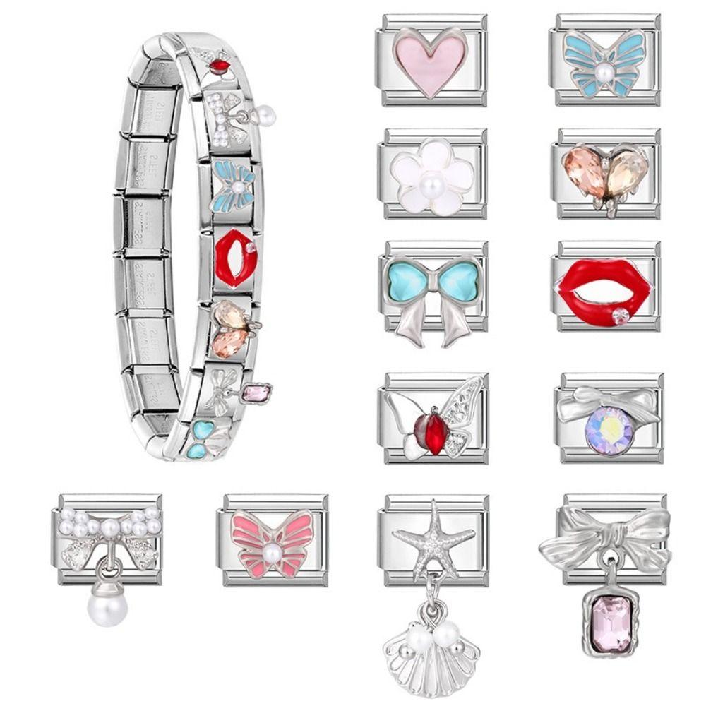 Brățară cu talismane din oțel inoxidabil, cu zale, cu fundiță, bijuterii, brățară modulă la modă, accesorii, cadou