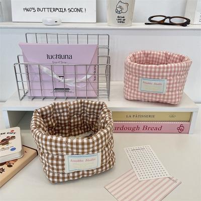 Ins Multi-function Storage Basket Large Capacity Fresh Lattice Organizing Box Quilted Desktop Organizer Cosmetic Sundry