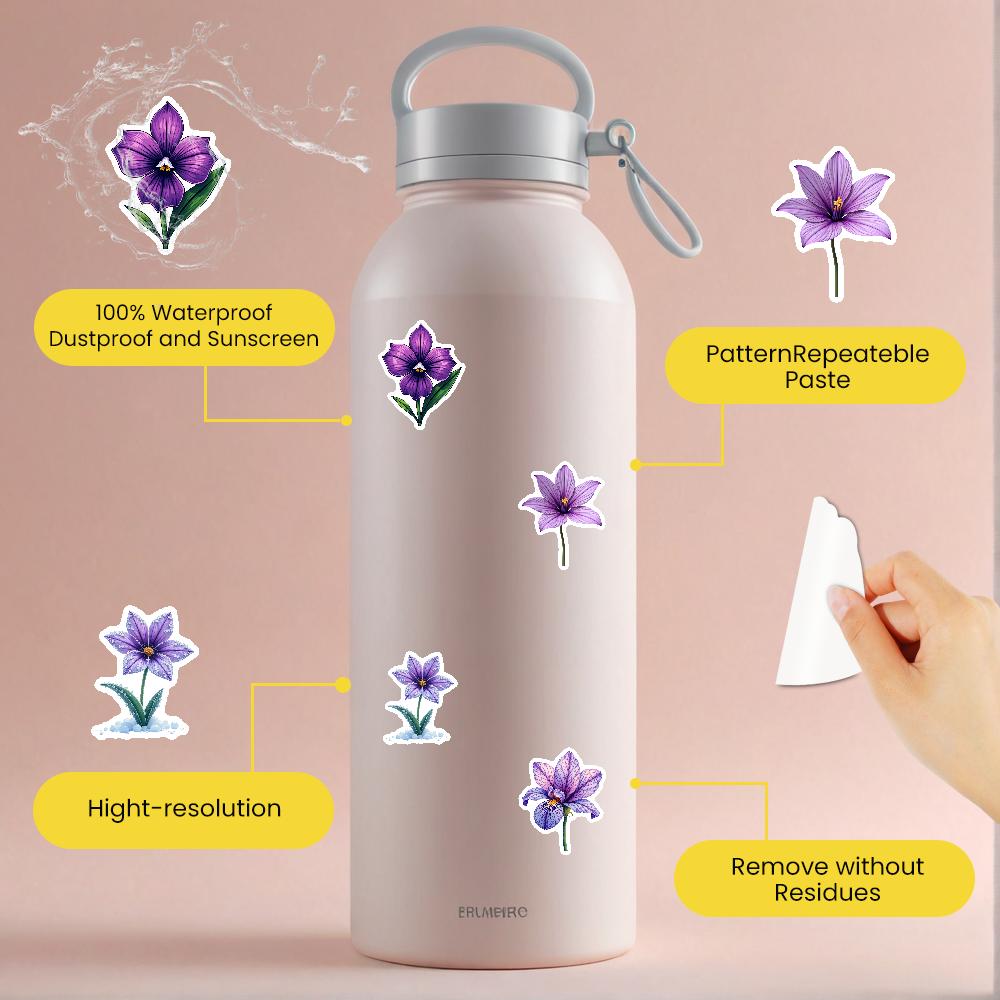 35pcs Purple Floral Stickers Nature Flower Graffiti Sticker Diy Skateboard Phone Case Laptop Waterproof Decals School Supplies