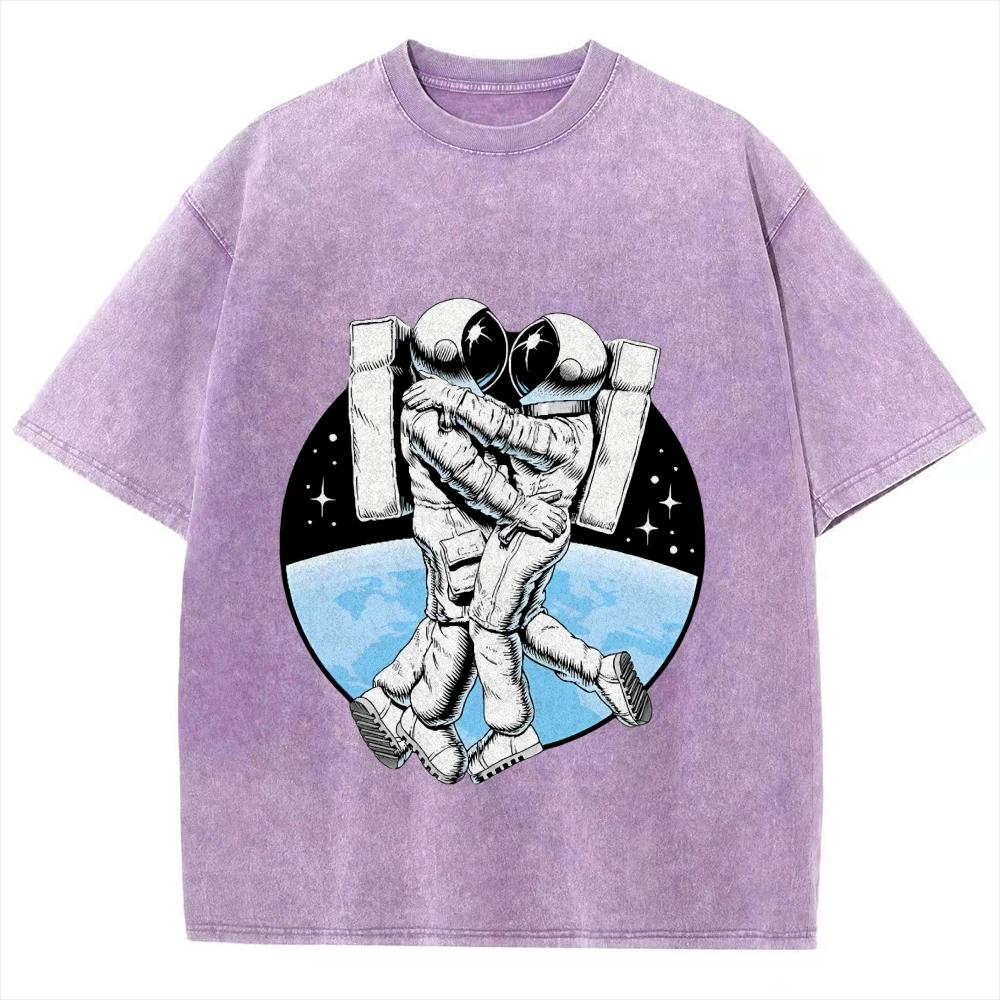 Damski T-shirt z krótkim rękawem i nadrukiem astronauty, Overseas, 100% bawełna, dla mężczyzn i kobiet, topy, ubrania, zniżka