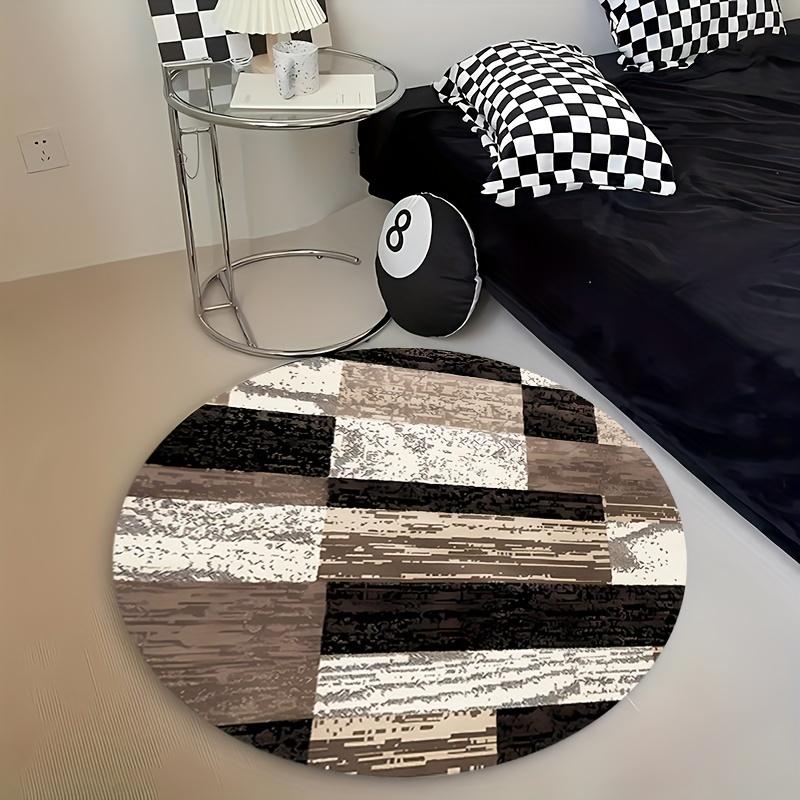 Абстрактный Геометрический Пэчворк Круглый Ковер Фланелевый Черно-Белый Серые Тона Современный Минималистичный Дизайн Коврик для Дома, Офиса, Учебной Зоны 60cm