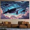 2D plane whale roaming in the starry sky background fabric suitable for party studio props home use polyester fiber