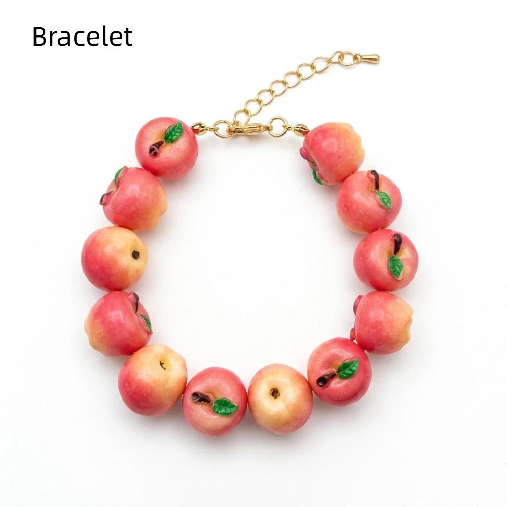 Layered Necklace Bracelet Set Colorful Beads Fruits Bracelet Beaded Clavicle Chain Spring/Summer