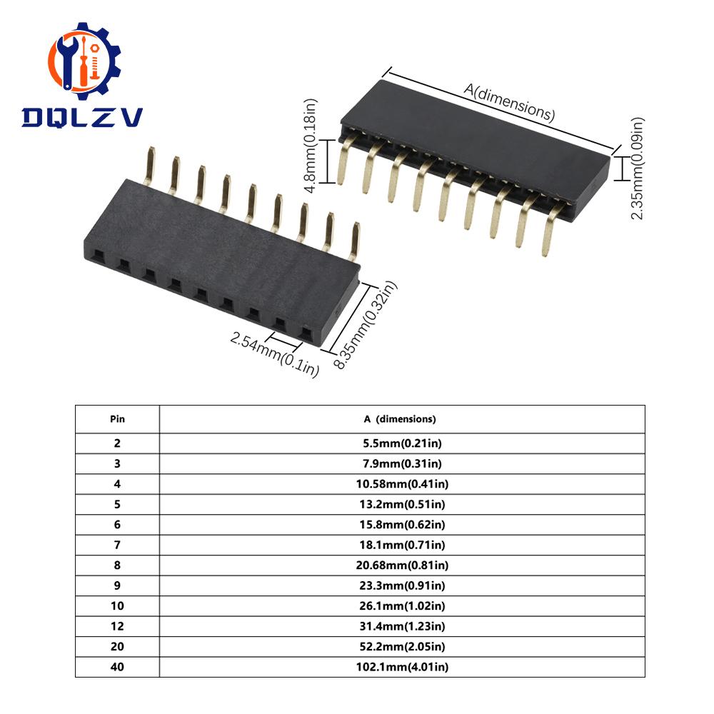 2.54mm Single Row Female Right Angle Pin Header Socket 1*2/3/4/5/6/7/8/9/10/20/40Pin Connector For Arduino