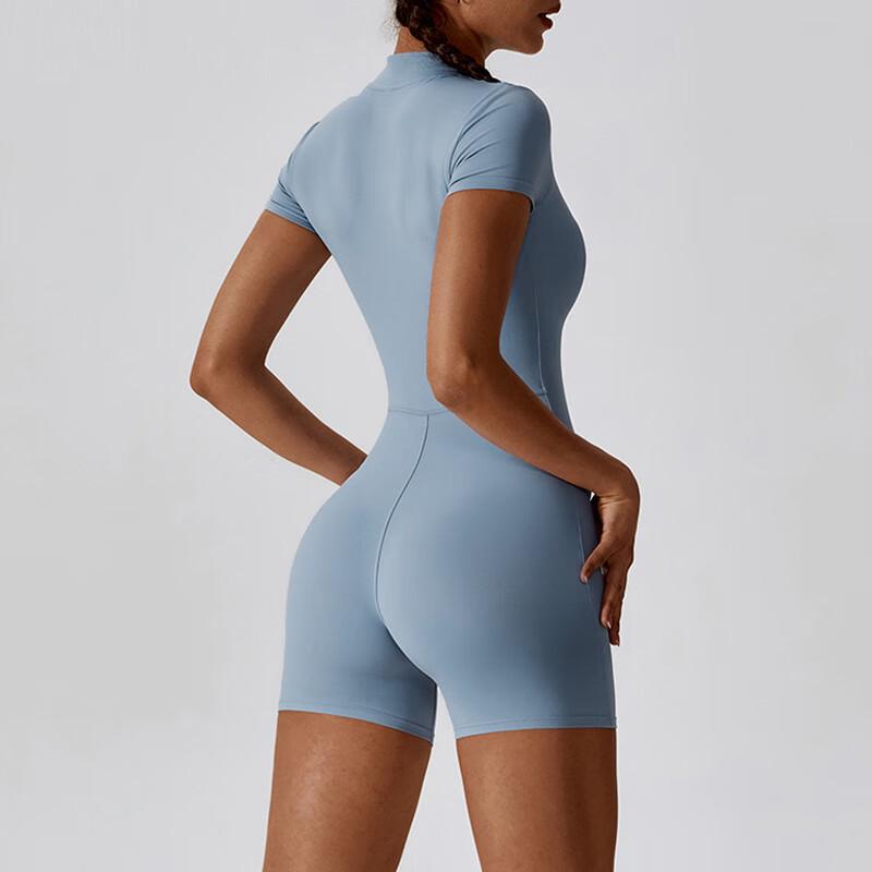 Women's Short Sleeve Zip-Up Yoga Dance Jumpsuit