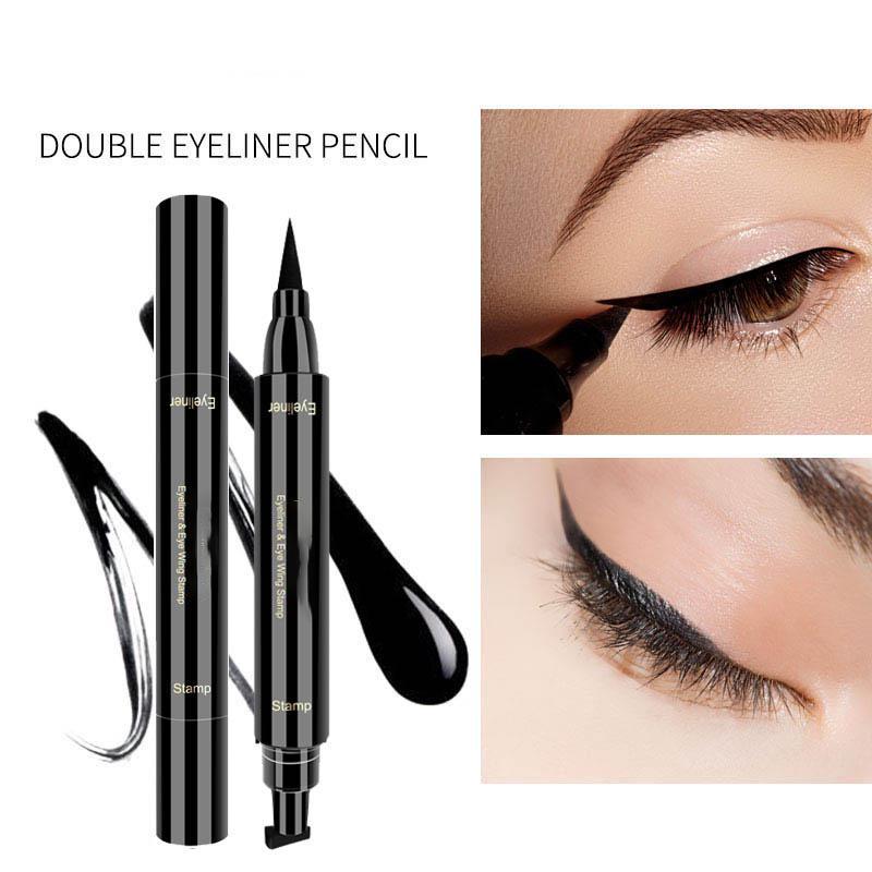 Fashion Double-Headed Stamps Eye Liner Quick Dry Waterproof Black Liquid Eyeliner Pencil Makeup Tool