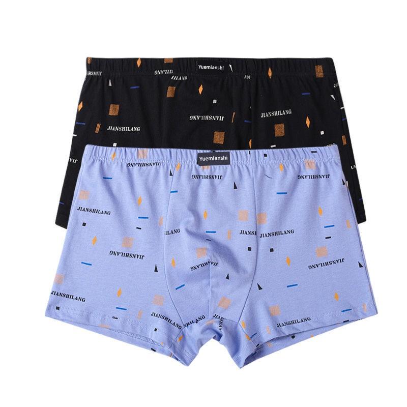 100% Cotton Men's Boxer Briefs, Trendy Youth Style, Pure Cotton Printed, Plus-Size, Mid-Waist, Loose Fit