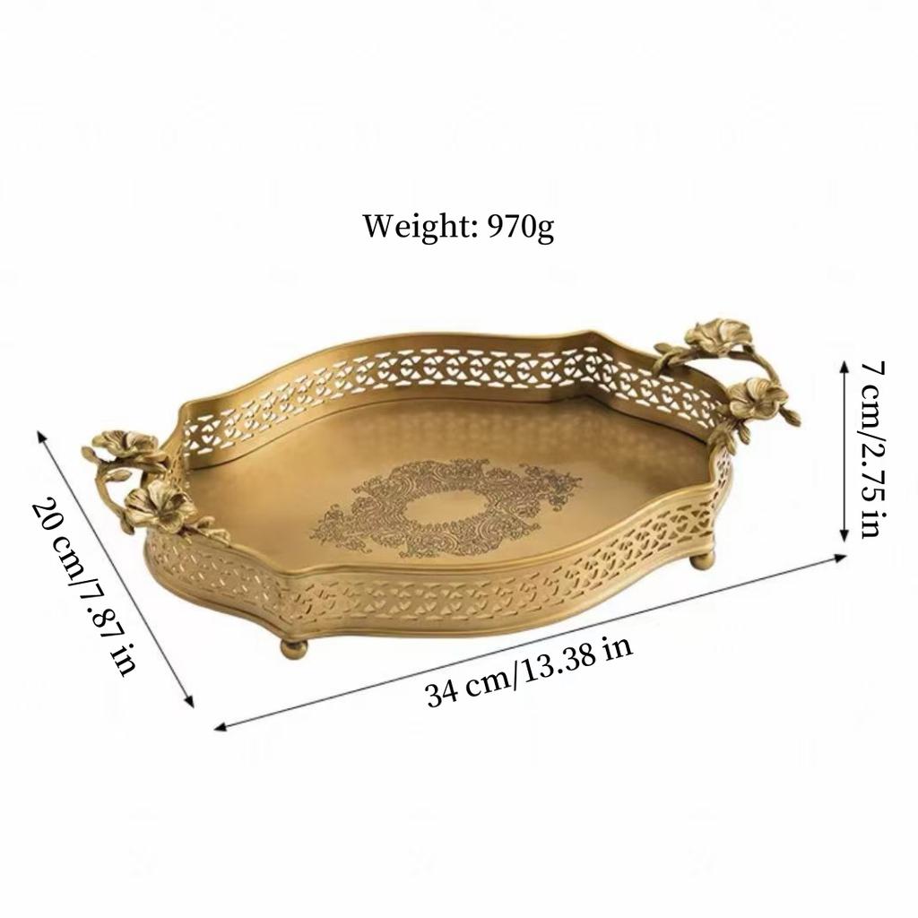 Engraving Brass Fruit Tray,Retro Exquisite European Household Portable Food Plate ,Snack Plate Home Table Wedding Decoration