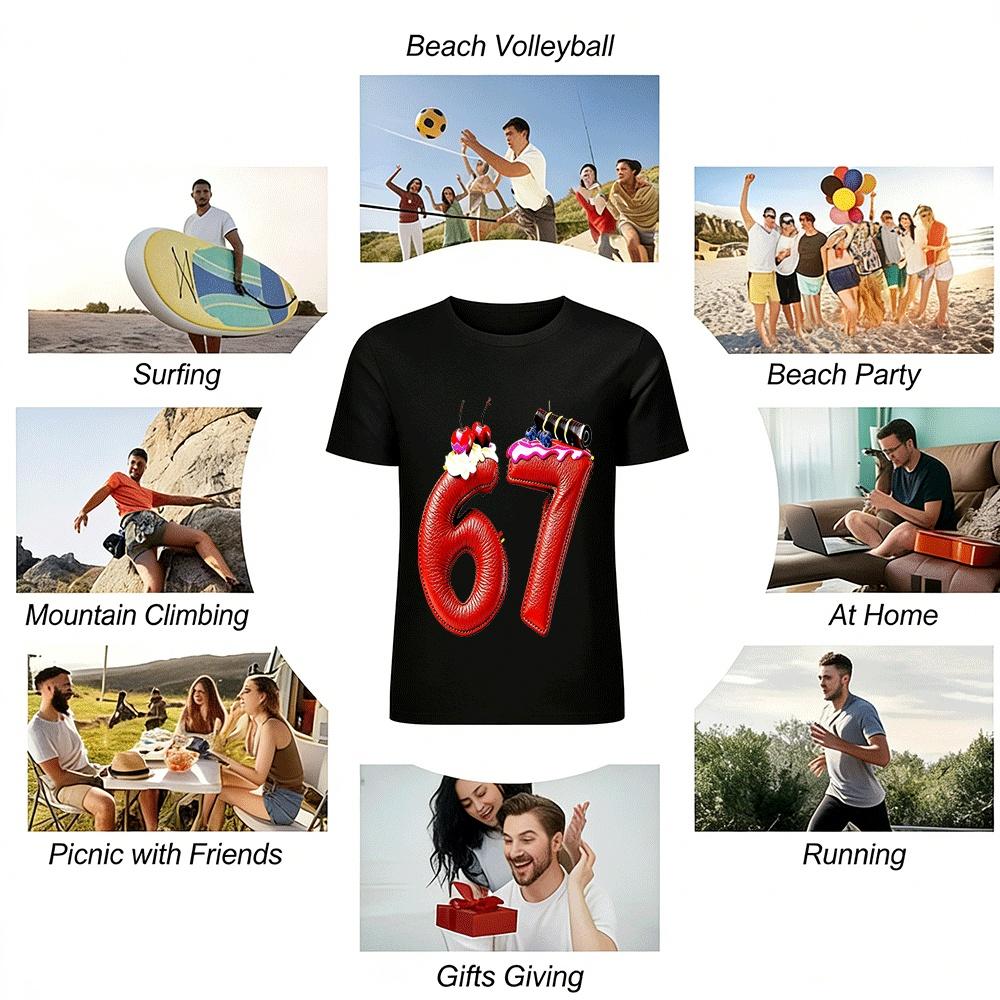 Vintage Leather Texture 67 Dessert Print Casual Short Sleeve T-Shirt Pure Cotton T-shirt