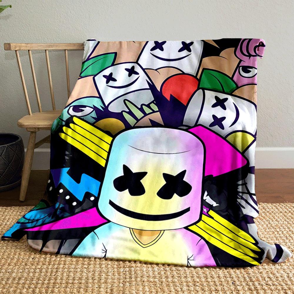 A colorful collage with smiling marshmallow faces and bold shapes. for all seasons blanket lunch break throw gift