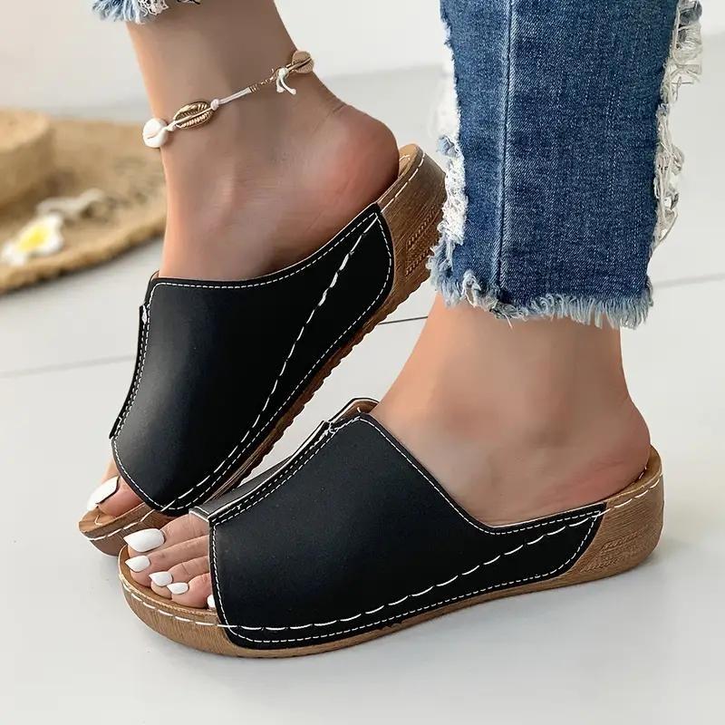 2025 Spring and Summer New Slippery Women's Comfortable Slope Heel Thick Sole Simple and Casual External Wearing Slippers