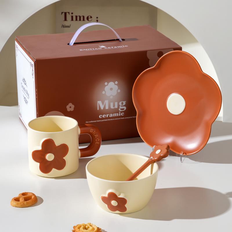 High Value Ins Ceramic Bowl Set Gift Box Household Bowl Utensils High Quality Sense Plate Bowl Combination Souvenir Mug