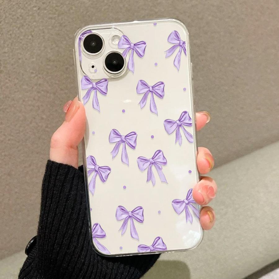 Purple Bow Transparent Phone Case Suitable for iPhone 17 16 15 14 13 12 11 Pro/Max/Plus Anti Drop and Shockproof Back Cover