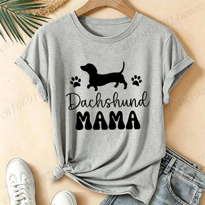 Dachshund Mama Dog Paw Print T Shirt Women Casual Short Sleeve Tops Wiener Dog Mom Gift Pet Lover Graphic Female Daily Tees