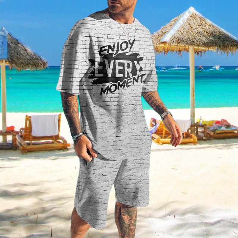 European and American Summer Plus Size T-shirt Set 3D Printed Trendy T-shirt Fashion Casual Set