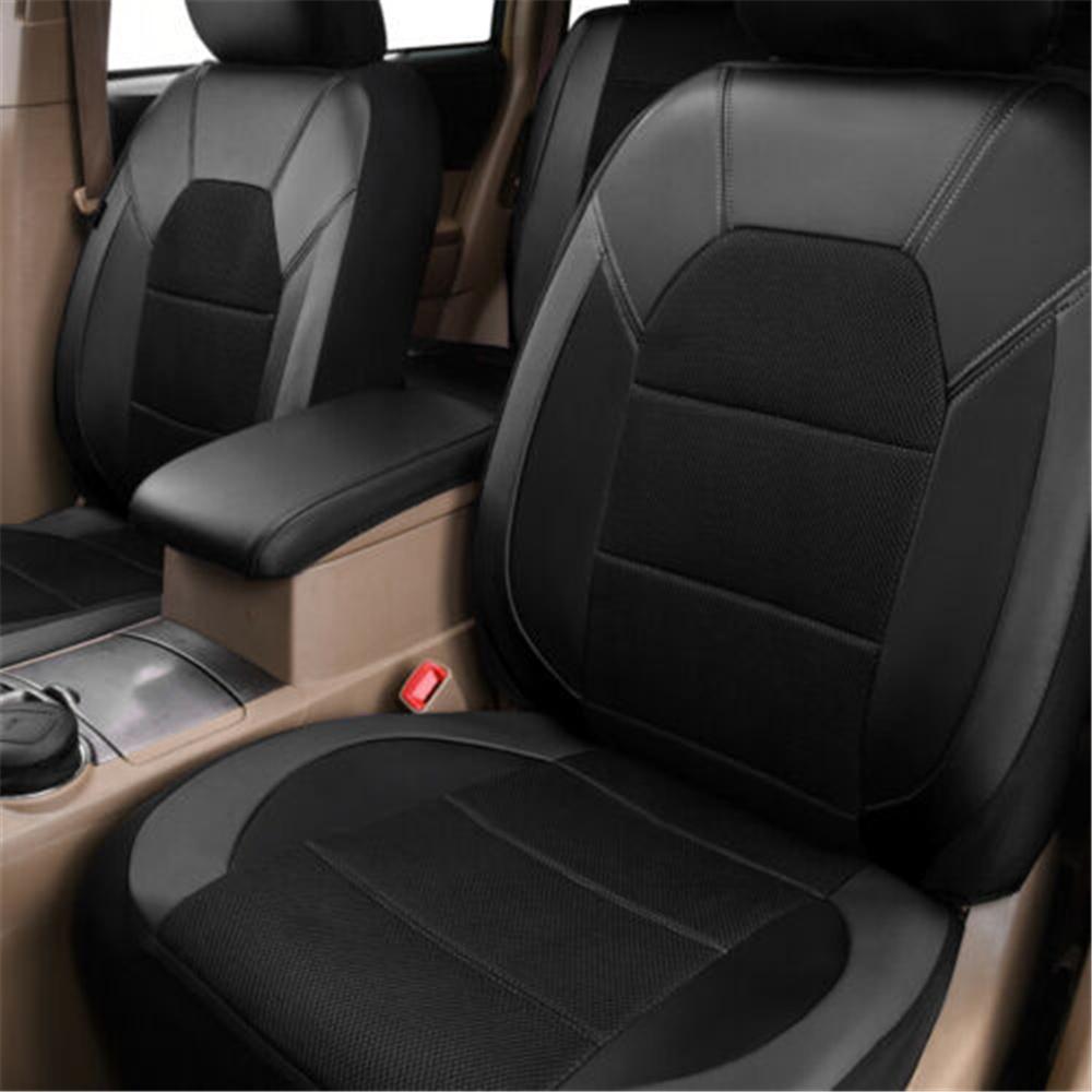 Black PU LeatherCar Seat Covers Protector Front+Rear Cushions Full Set Universal